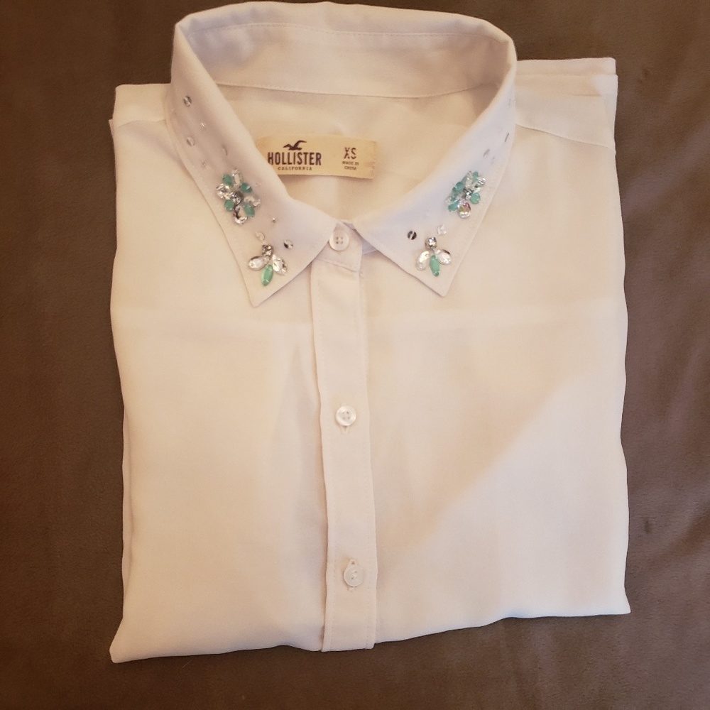 Hollister Sheer Blouse w/ Rhinestone Collar